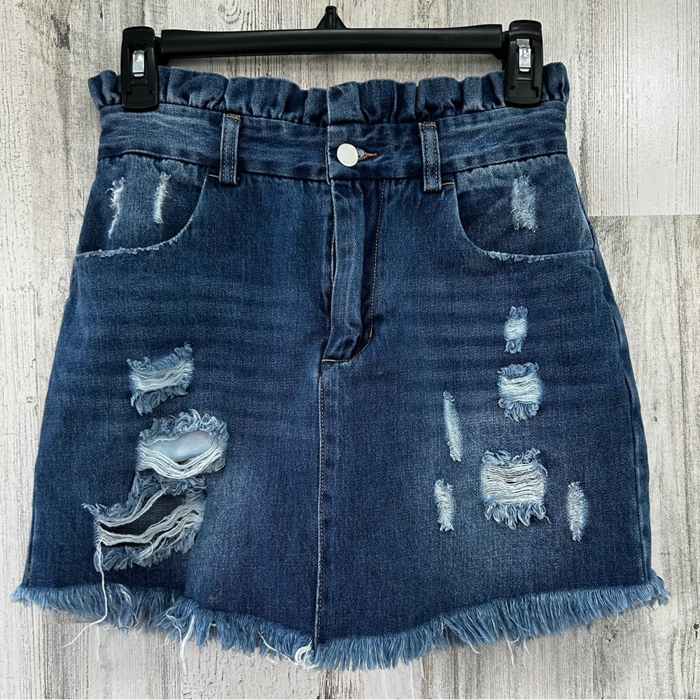 HAYDEN Distressed Paperbag Blue Denim Jean Skirt NEW Size S